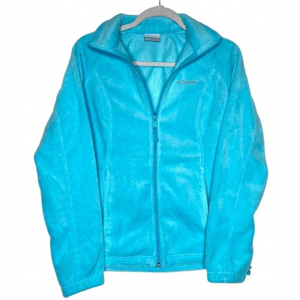 Columbia Full Zip Long Sleeve Mock Neck Fleece Jacket Zipper Pockets Blue Small - Picture 2 of 10